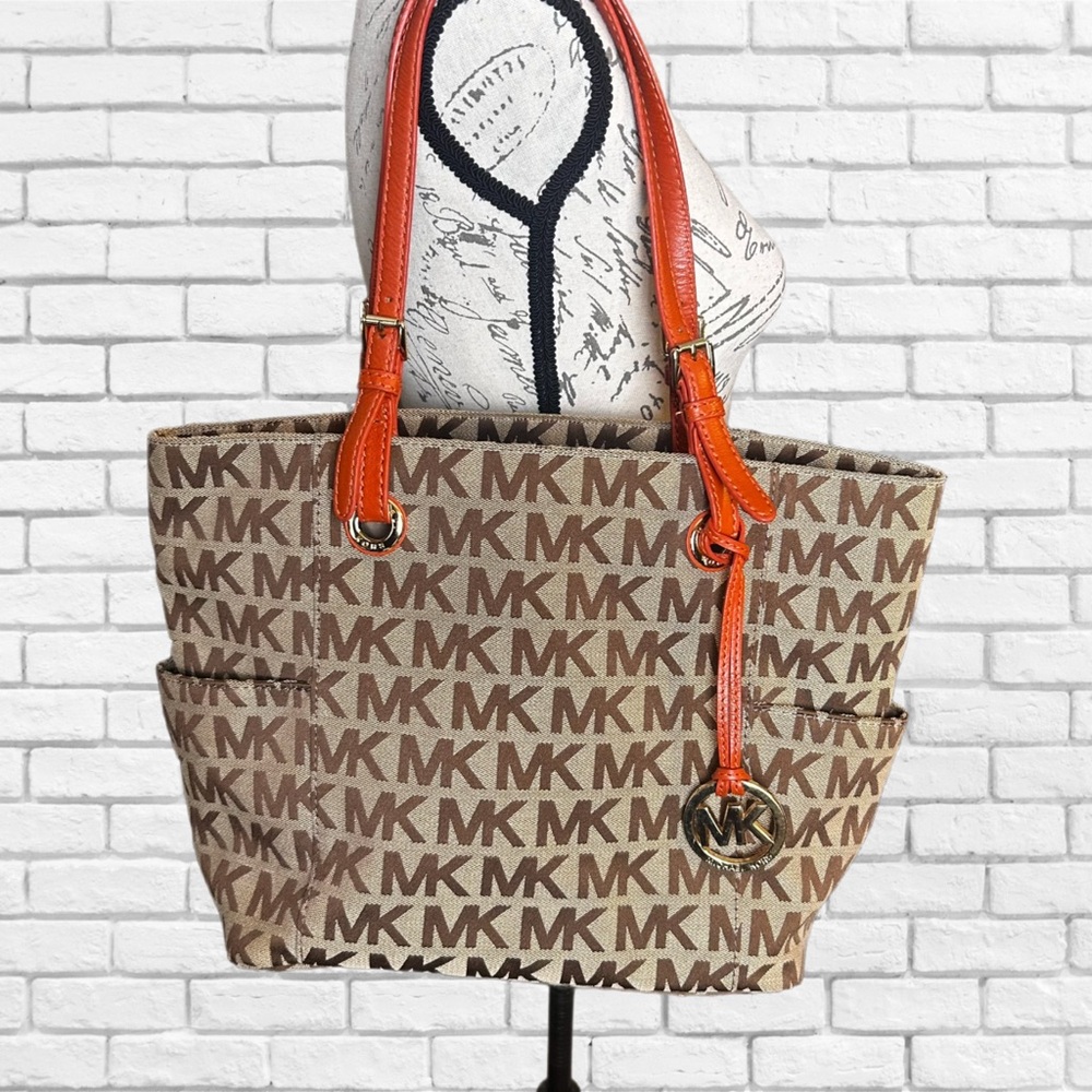 Michael Kors Signature MK Tote with Orange Accents